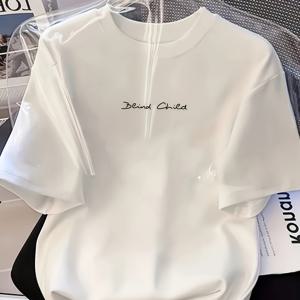 TEMU 네이처 러블리 레터 패턴 반팔 티셔츠, 캐주얼 반팔 – 원단, 여름에 편안한 여성 패션에 적합 – 부드럽고 통기성 좋은 캐주얼 복장