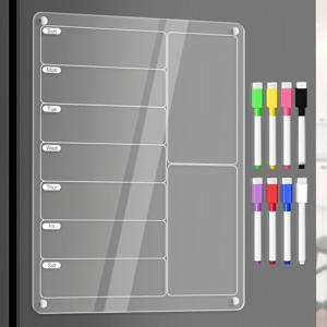 TEMU 주방 냉장고용 자석 아크릴 식사 계획 보드, 식료품 할 일 목록 및 쇼핑 목록 포함, 마커 8개, 투명 주간 캘린더 (지우개 사용 가능), 12X9인치