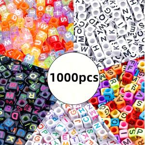 TEMU 1000개/5색상 생동감 넘치는 사각형 글자 패턴 아크릴 비즈 - DIY 액세서리 및 공예 프로젝트를 위한 다용도 비딩 도구