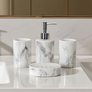 TEMU 4개 세트 대리석 패턴 세라믹 욕실 세면 도구 세트, 가글컵, 칫솔컵, 로션병, 비누 받침대 세트, 고급스러운 선물용 욕실 용품, 가족 호텔 홈스테이 사용 가능, 노르딕 스타일 라이트 럭셔리 디자인