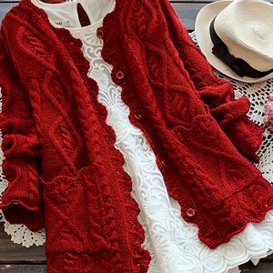 TEMU BK0715063 가을/겨울 신상 일본 스타일의 순백색 소박한 모리 스타일 브레이드 버튼 가디건 코트