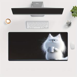 TEMU XXL 귀여운 화이트 캣 HD 프린팅 데스크 매트 - 미끄럼 방지, 오피스 & 홈용 게이밍 마우스패드, 대형 - 가족, 친구, PC 게이머를 위한 완벽한 선물, 데스크용 마우스 패드