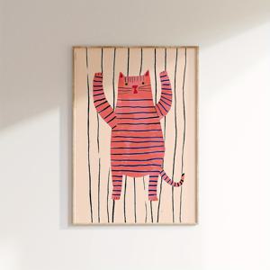 TEMU 2D 플랫, 2D 플랫, 모던 아트를 특징으로 하는 프레임리스 캔버스 포스터, 핑크 고양이 프린트, 벽걸이 캔버스 그림, 침실 및 거실 벽 장식, 주방 및 복도 벽 장식