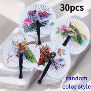 TEMU 30개입 중국식 핸드헬드 접이식 부채 - 휴대용 플라스틱 쿨링 팬, 여름용, 파티, 결혼식, 사진 소품, 문화 행사 및 생일 선물용 장식 부채 (전통 중국 문양)