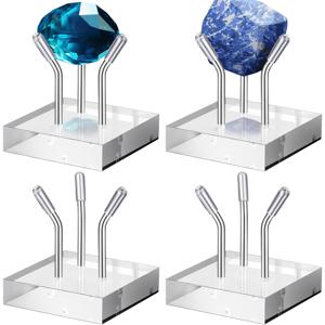 TEMU 투명 아크릴 디스플레이 스탠드 4개 세트. 금속 이젤과 3개의 페그이 특징이며, 화석 산호, 기오데, 암석 khoan, 아게이트 및 소형 수집품을 전시하는 데 이상적입니다.