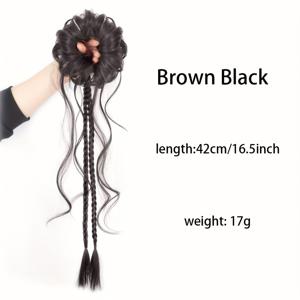 TEMU 전통 중국 한푸 가발 - 고대 스타일 사이드 묶음 용수염 번과 꼬인 땋은 머리, 곱슬 웨이브 포니테일, 치파오 코스튬 헤어피스, 설날, 문화 행사용 (조절 가능한 헤어밴드 포함)