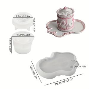 TEMU 레진 캐스팅용 실리콘 몰드, 2개 세트 (유럽식 트레이 및 카로셀 보관 상자 몰드 포함), 주얼리 및 소형 장식 용기 제작에 적합, 홈 데코 석고 공예에 완벽