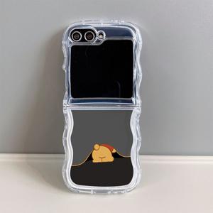 TEMU 휴대폰 케이스 - 5988 회색 바닥 곰돌이 물결 투명 패턴 TPU 접이식 풀 커버리지 낙하 방지 폰 케이스 (삼성 갤럭시 Z 플립 7/7SE/7FE, 삼성 갤럭시 Z 플립 6, 삼성 갤럭시 Z 플립 5, 삼성 갤럭시 Z 플립 4/3 5G 호환)