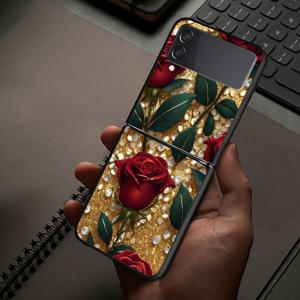 TEMU 삼성 갤럭시 플립7 FE Z 플립 7 6 5 4 3 플립5 플립4 플립3 플립6 호환 휴대폰 케이스 하드 백커버 글리터 로즈 패턴