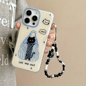 TEMU 휴대폰 케이스 - 한국 스타일 귀여운 재미있는 가방 블랙 고양이 체인 Apple iPhone 17/17Promax/17Pro/17Air/16/Xr/11/12/13/14/15 Plus Pro Max/Plus 및 기타 모델에 적합 내구성 오염 방지 지문 방지 생일 선물 완벽한 선물 할로윈 선물 크리스마스 선물