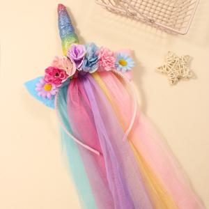 TEMU 1개 유니콘 컬러 튤 꽃 머리띠 - 파스텔 핑크, 보라, 노랑, 초록, 주황, 빨강 - 여성용 부드러운 플로우 헤어 액세서리, 생일 파티, 사진 촬영 - 우아한 플로럴 헤어피스, 사진 촬영 액세서리, 생생한 색상, 튼튼한 구조