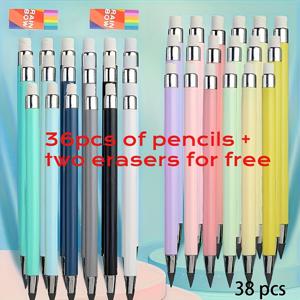 TEMU 38개입 원형 영원 연필 (깎지 않아도 사용 가능), 깨지지 않는 연필심, 지우개 내장, HB 등급, 미술 및 드로잉 용품에 적합, 학생 및 전문가 모두에게 적합