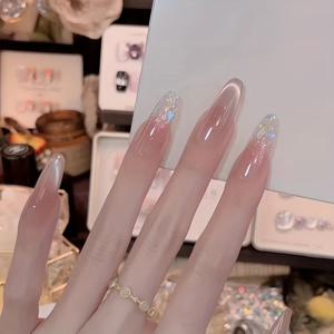 TEMU 10개 세트 롱 오벌 프레스온 네일, 누드 핑크 여성용 인조 네일, 풀 커버리지 인공 네일 키트