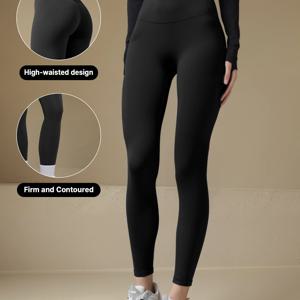 TEMU 여성용 나일론 스포츠 레깅스, 하이웨스트 디자인으로 힙업 및 쉐이핑 효과, 단색 베이스 레이어 팬츠로 아웃도어 웨어에 적합