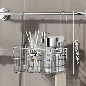TEMU 튼튼한 스테인리스 스틸 욕실 걸이 바구니, 드릴 없이 설치 가능한 욕실 용품 보관 랙, 난간 바구니, 샤워 걸이 랙, 화장품 보관 선반, 수건 걸이, 가정용 다기능 벽면 수납 선반, 샤워 캐디