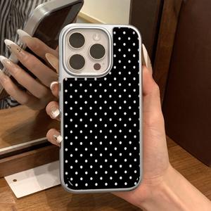 TEMU 휴대폰 케이스 - 아이폰 17 Pro Max용 새로운 블랙 배경에 흰색 물방울 패턴 휴대폰 케이스, 17 Air/11 16 Pro Max/16/15 Pro Max/15 Plus/15/14 Pro Max/14 Pro/14/13/12/11/X/Xr/Xs Max와 호환, 충격 방지, 물방울 접착