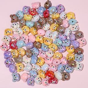 TEMU 17X20mm 크기의 반짝이는 아크릴 곰돌이 머리 비즈 10개 세트. 팔찌, 목걸이, 귀걸이, 키링, 비즈 펜 장식과 같은 주얼리 프로젝트에 색을 더하는 데 완벽합니다.