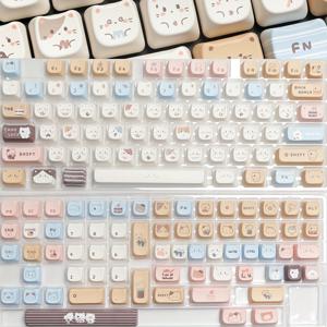 TEMU 140키 해산소 고양이 키캡, 고양이 모양 PBT 염색 승화 전사, MX 스위치 호환, 61-64-68-87-96-104-108 키보드에 적합