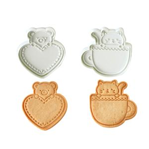TEMU 곰 모양 하트와 고양이 만화 3D 쿠키 커터 2개 세트, 베이킹 도구, 귀여운 동물 쿠키 커터, 발렌타인데이 테마에 적합