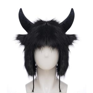 TEMU 귀마개가 달린 황소뿔 모자 - 부드러운 인조 밍크 소재 - 추운 날씨, 코스튬 파티 및 테마 의상용 겨울 보온 헤드피스 - 역할극용 황소뿔, 중동 시리즈 액세서리 (중동 시리즈)