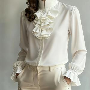 TEMU 여신 스타일 러플 쉬폰 블라우스, 엘리트를 위한 우아한 탑