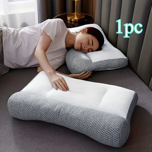 TEMU 싱글 소이 섬유 코골이 방지 베개 - 코골이 및 경추 지원, 세탁 가능한 수면 보조 베개, 솜으로 채워진 코어, 등으로 자는 사람을 위한 코골이 및 목 지원 (현대식 침대 베개)