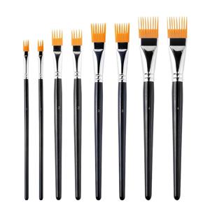 TEMU 아크릴 페인팅용 8피스 빗솔 세트 - 밝은 노란색 나일론 질감 브러쉬와 검은색 손잡이, 패턴 및 임파스토 효과 창조를 위한 다양한 사이즈
