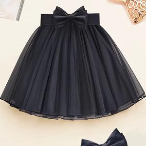 TEMU 레이스 메쉬 튜튜 스커트 | 여성용 우아한 숏 케이크 스커트, 리본 디테일, 단색, 봄/여름/가을에 적합