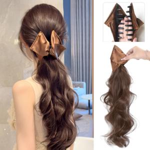 TEMU 여름과 겨울에 적합한 여성용 물샘 반머리 하이 포니테일 가발, 쉘 클립이 달린 익스텐션용, 스타일리시한 삼각형 클립과 큰 물결 모양의 긴 컬로 볼륨을 더합니다. 블랙-브라운 색상으로 제공됩니다.