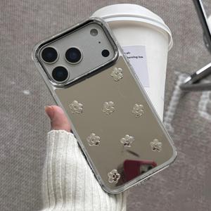 TEMU 폰 케이스: 귀여운 꽃 메이크업 미러 폰 케이스, 아이폰 17 16 15 14 13 프로 맥스 호환, 귀여운 플로럴 소프트 전기도금 프레임 백커버