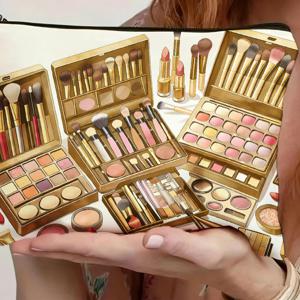 TEMU 브러쉬, 립스틱, 아이섀도우, 파운데이션, 블러셔 파우더가 포함된 골드 메이크업 팔레트. 가볍고 접이식으로, 지퍼형으로 제작되어 세탁기 사용이 가능하며, 휴대용 보관 솔루션으로도 사용할 수 있습니다. 우아한 액세서리입니다.