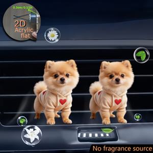 TEMU 하트 패턴 의상이 입은 포메라니안이 특징인 2D 플랫 디자인, 개인 향을 추가할 수 있는 무향 스펀지, 리필 가능한 2D 아크릴 차량용 방향제 벤트 클립