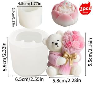 TEMU 2개 레진 몰드, 곰돌이와 장미꽃 모양 양초, 비누 및 에폭시 레진 캐스팅 3D 장미 꽃다발 실리콘 몰드, 홈 , 발렌타인데이 선물, 생일 선물, 결혼식 선물, 어버이날 선물, 점토 및 석고 공예품에 적합