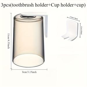TEMU 3개 세트 자석 플립탑 컵 + 투명 자석 칫솔 거치대 | 벽걸이 홈 칫솔컵, 투명 심플 칫솔 거치대, 벽걸이형, 전원 불필요, 플라스틱 소재, 욕실용 액세서리 포함