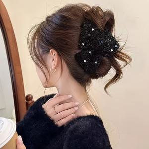 TEMU 여성용 스팽글 삼각형 헤어 클립 1개입, 포니테일 및 �ัพ도용 블랙 다용도 헤어 집게핀