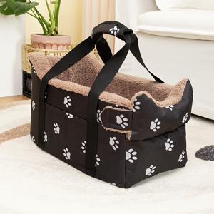 TEMU 1개 강아지 발자국 자동차 네스트, 블랙, 소형 강아지 카시트 보관백 포함, 휴대용 강아지 차량 여행 보조 시트