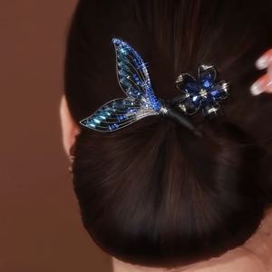 TEMU 1개 우아한 블루 플로럴 & 피쉬 테일 헤어 번 메이커 - 골든톤의 쉬운 , 시크한 업도 | 일반부터 질감 있는 헤어에 이상적 | 무향