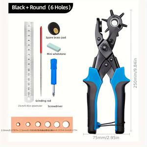 TEMU WUTA 회전식 가죽 벨트 구멍 펀치 플라이어 키트, 아이릿 펀처, 벨트, 시계 밴드, 스트랩, 개 목걸이, 원단용 DIY 도구 세트