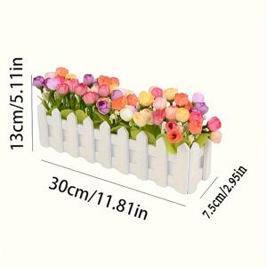 TEMU 인조 작은 장미 별 꽃잎과 나무 울타리가 특징인 장식용 화분입니다. 장식에 적합하며 집, 주방, 현관, 테이블 장식으로 이상적입니다. 봄, 여름, 계절 축제, 파티 및 결혼식에 적합합니다.