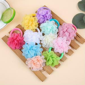 TEMU 11개입 심플 시폰 플라워 헤어타이, 고탄력 나일론 포니테일 홀더, 헤어 액세서리
