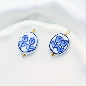 TEMU 2개 세트, 양면 핸드페인팅 튤립 세라믹 펜던트, DIY 창의적인 목걸이 및 귀걸이 액세서리