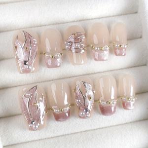 TEMU 10개입 짧은 코핀 스타일의 고급스럽고 우아한 수제 인조 손톱, 라이트 럭셔리, 손으로 그린 인어, 데일리, 직장, 데이트, 대학, 파티, 댄스에 적합, 탈착 및 재사용 가능, 패키지 내용: 젤리 접착제 1개, 네일 파일 1개