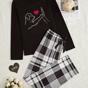 TEMU 여름/겨울 외출복으로도 적합한 만화 강아지 프린트 여성용 라운지웨어 파자마