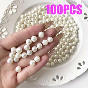 TEMU 100개 8mm 진주빛 수박 비즈 - 크리미 화이트 랜턴 모양 아크릴 루즈 비즈 DIY 주얼리 만들기용