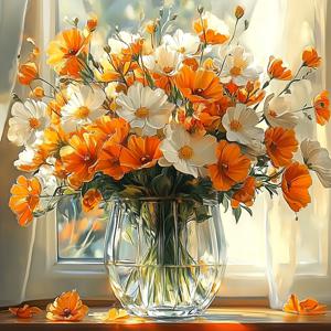 TEMU 1개 액자 미포함 40x40cm/15.7x15.7인치 11CT/14CT 프린트 크로스 스티치 DIY 키트, 꽃병 속의 꽃, 초보자용 DIY 크로스 스티치 키트, 프린트 캔버스, 바늘, 실, 그림 및 설명서 포함. 집과 사무실을 위한 아름다운 수제 벽 장식, 친구와 가족에게 선물하기에 적합, 추수감사절/크리스마스에 이상적인 선물