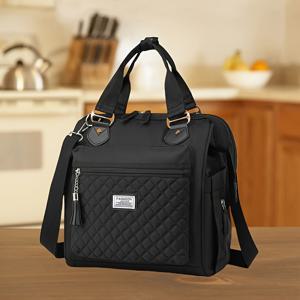 TEMU 새로운 패션 퀼팅 대용량 보온 도시락 가방, 도시락 토트백, 야외 캠핑 및 피크닉용 런치백, 크로스백, 숄더백, 비식품 접촉용