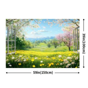 TEMU 1개 생동감 있는 봄 꽃 창문 배경 - 100% 폴리에스테르, 벚꽃 & 야생화 풍경, 휴일 축하, 파티 장식, 실내외 개선, 휴일 장식에 이상적|플로랄 태피스트리|생생한 색상, 꽃 장식