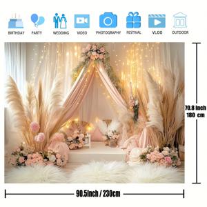 TEMU 1개, 꽃 캠핑 텐트 배경 장식, 핑크 꽃 웨딩 파티 배경 배너, 생일, 웨딩, 스튜디오 사진 촬영용