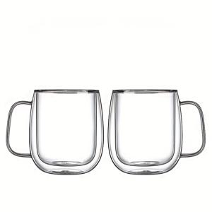 TEMU 2개/4개입 고탄소 유리 이중 레이어 머그컵 (가정용), 투명 단열 손잡이 물컵, 화상 방지 대용량 유리컵