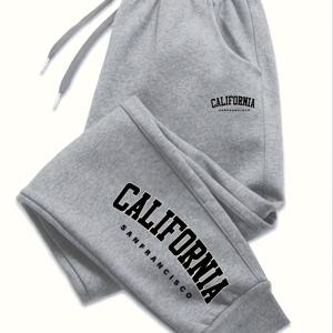 TEMU 남성용 캐주얼 미드 웨이스트 스포츠 바지 한 쌍, 봄/가을 스타일 영어 프린트 폴리에스터 니트 원단, 약간의 탄성, 레귤러 핏 드로스트링 허리 밴드, 벨트 불필요 - 폴리에스터 섬유 충전재, 남성을 위한 최고의 선물